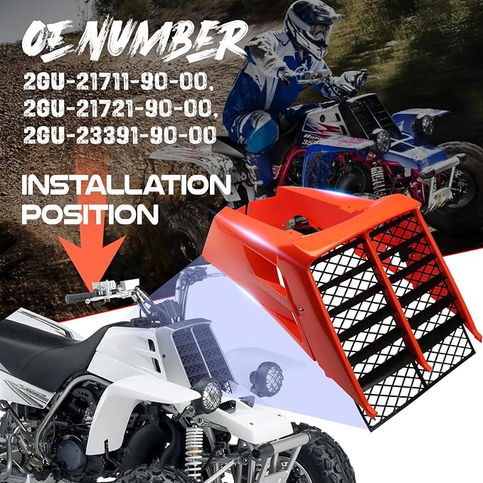 Orange Plastic Gas Tank Side Covers with Grill, Compatible with Yamaha Banshee 350 1987-2006, 2-PC Set, OE 2GU-2171L-00-00