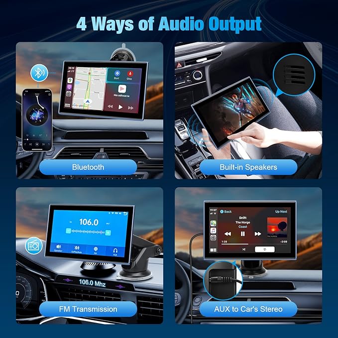7" Portable Wireless CarPlay Screen for Car – Apple CarPlay & Android Auto, HD Touch Screen Car Stereo, Bluetooth, GPS Navigation, Voice Control, Plug-and-Play with FM/AUX/Mirror Link (Blue)