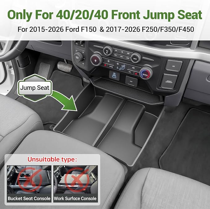 Center Console Floor Organizer for 2015-2026 Ford F150 & 2017-2026 F250 F350 F450 Super Duty Beach Seat Front Storage Box Inserts Tray for 15+ F150/17+ Super Duty Accessories(Jump Seat Only)