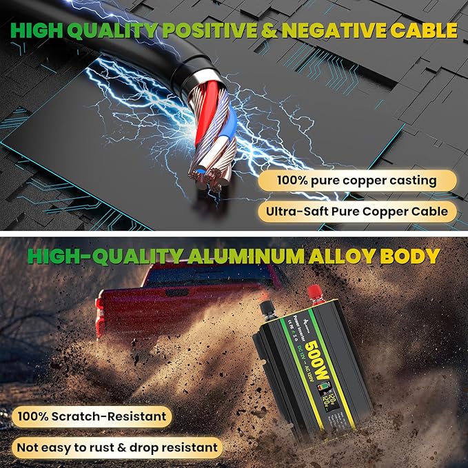 500 Watt Power Inverter for Vehicles, Car Power Inverter with 2 AC Outlets/Cigarette Lighter/PD 36W USB-C/QC 18W Port/LED Display, Inverter 12V to 110V for Truck/Car/Laptop/Camping with Surge 1000W