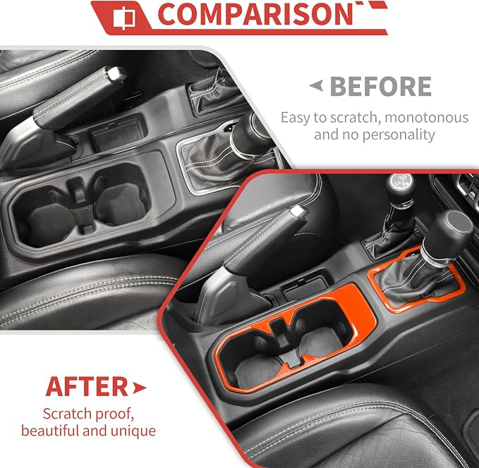 23pcs Full Set Interior Trim Kit for Jeep Wrangler JL JLU Gladiator JT 2018-2023 Steering Wheel Door Handle Air Conditioning Vent Cup Holder Reading Light Headlight Gear Cover, Orange