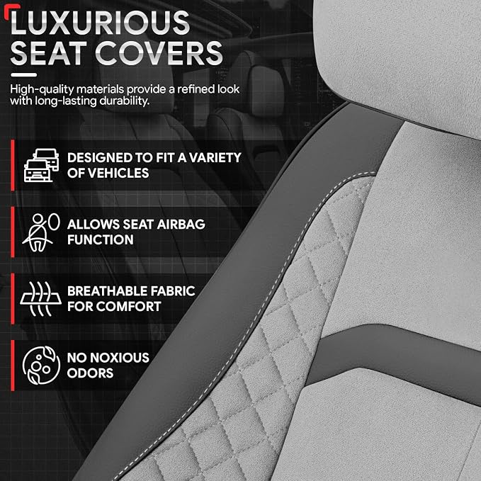 Voris Series Full Set Seat Covers Universal for Cars Trucks SUV, Grey, CA-SC-VORIS-Full-GY