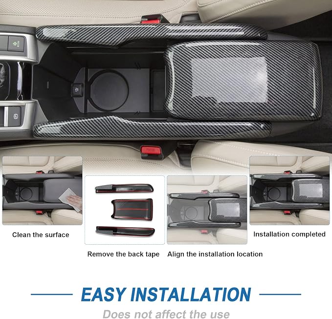 Carbon Fiber Center Console Armrest Storage Box Cover Compatible with Honda Civic 10th Gen 2016-2021