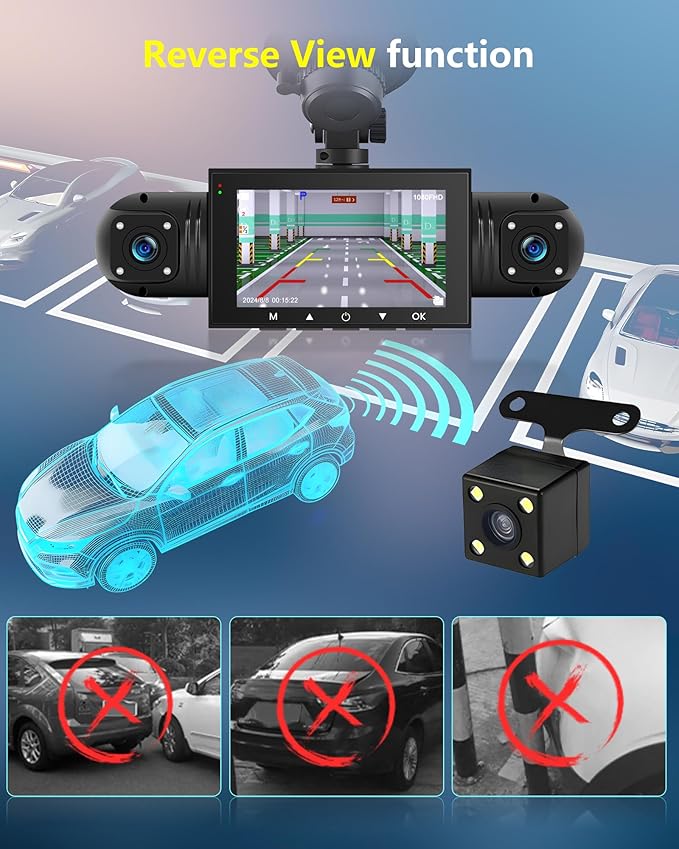 3" 4 Channel Mirror Dash Cam Front and Rear Inside Left Right 1080P Dash Camera with G-Sensor Motion Detection 8 IR Lamps Night Vision Loop Recording Parking Assistance Exposure Compensation