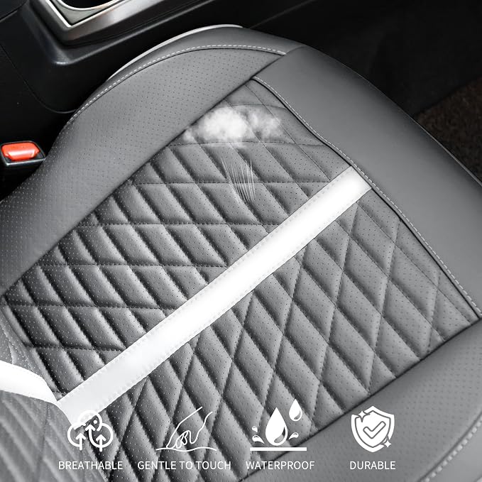 Car Seat Covers Fit for Toyota Tacoma 2016-2023 3rd Gen Double & Crew Cab SR SR5 Limited TRD Sport/Pro/Off Road Full Set,Waterproof Breathable Leather Full Coverage (Grey White)