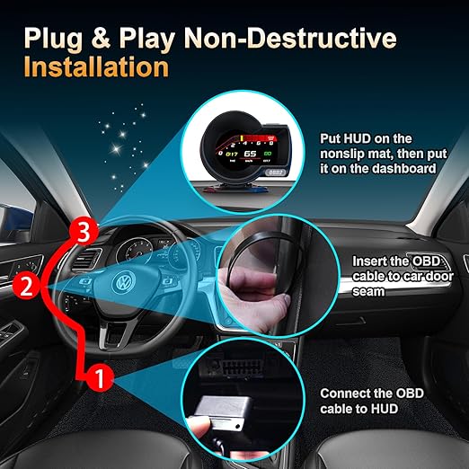 obd2 Gauges Display Car HUD Head Up Display F8 Plus,OBD+GPS Gauge, Digital Speedometer for Car with Water Temperature, Voltage, Fuel Consumption, RPM,obd2 Gauge Speedometer Suitable for All Car
