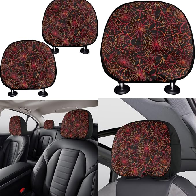 KEIAHUAN Halloween Spider Web Car Seat Cover Full Set for Men with Handbrake Gear Shift Knob Covers Steering Wheel Cover Head Rest Cover Car Coaster Universal Fit for Cars, Sedan, Trucks Car Accessory