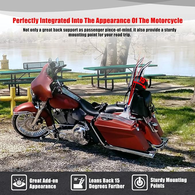 Goldfire Sissy Bar Detachable Rear Passenger Backrest 26" Passenger Back Rest Black for Harley Touring Models Road King Street Glide Electra Glide 2009-2024