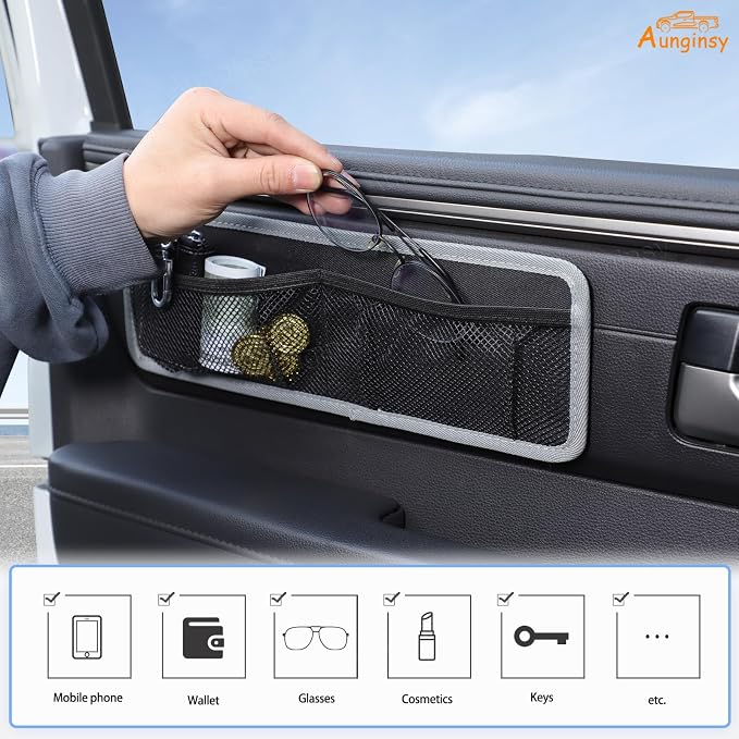 Aunginsy 1Pcs Inner Door Storage Bag Compatible with Toyota Tundra 2022 2023 2024 2025 2026 Pickup Front Door Side Panel Storage Pocket Box Mesh Organizer Tray Pouch Expansion Interior Accessories