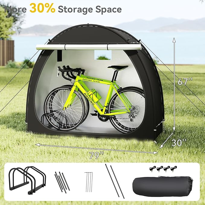 Bike Storage Shed, Bike Tent with Windproof Ropes Bicycle Storage Sheds with Bicycle Racks 210D Oxford 1000ppm Waterproof for 2/3 Bikes, Covers Shelter for Motorcycle, Garden Tools