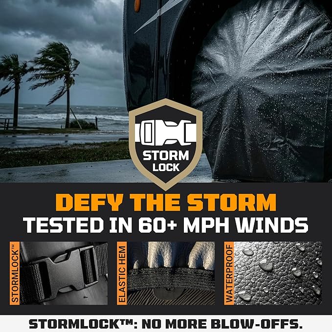 TIRESHIELD PRO Tire Covers Set of 4 - Heavy Duty All-Weather UV-Resistant Wheel Covers w/StormLock-System - Year-Round Protection for Your RV, Camper, Truck, Car & Trailer Tires w/ 39-42" Diameter
