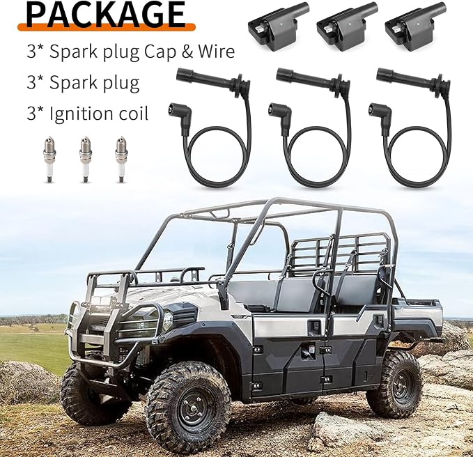 Ignition Coil + Spark Plug & Cap Wire Kit for Kawasaki KAF820 KAT820 Mule PRO-FX PRO-FXR PRO-FXT 2015-2023