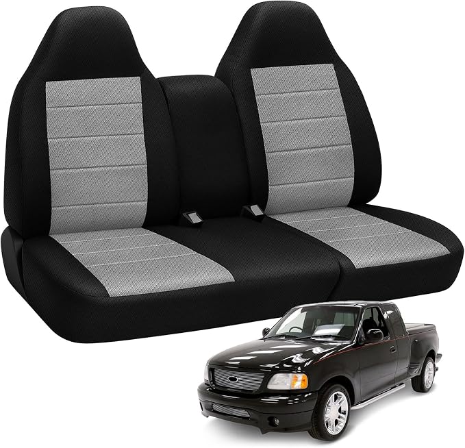 Truck Seat Cover Compatible with 1997-2000 Ford F-150 Seat Covers Front 40/60 Split Bench with Opening Center Console, Not with Airbags Next to The Headrest, Black and Gray