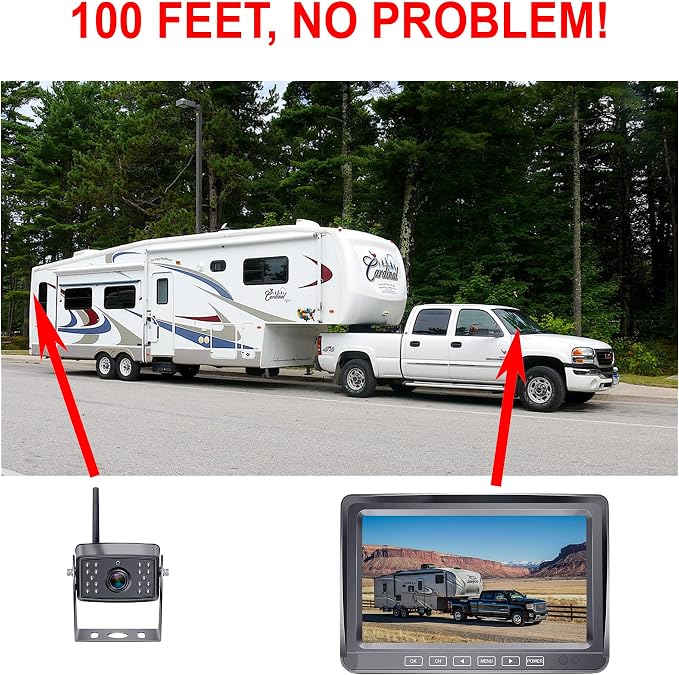 4Ucam HD 1080P Digital Wireless Backup Camera + 7" DVR Monitor Quad-View Compatible for Furrion FOS48T-BL/FOC12TA/FRCBRKT-BL Pre-Install Mounting for RV, Truck, Trailer, 5th Wheels IR Night Vision