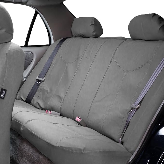 FH Group Automotive Seat Cover Protector Universal Fit Full Set Rome PU Leather Gray - Airbag Compatible and Split Bench Seat Covers for Cars Trucks SUV Combo Vinyl Floor Mats Interior Accessories