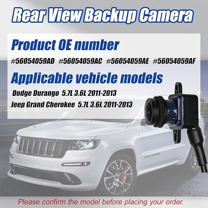 No.56054059AD Rear View Backup Reverse Parking Camera [6 Pins] IP68 HD | Compatible with Dodge Durango and Jeep Grand Cherokee 5.7L 3.6L 2011-2013 Camera Replace OE# 56054059AC