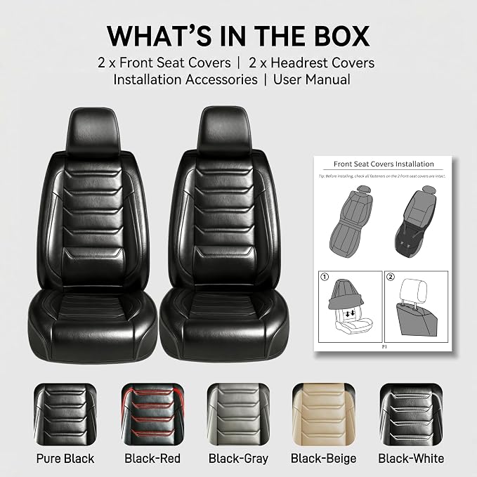 Fit Lacrosse Car Seat Covers (Front Pair) for Select Buick Lacrosse 2005-2019 - Premium Full Coverage Leather, Airbag Compatible, Waterproof & All Weather Seat Cushion Protector, Black