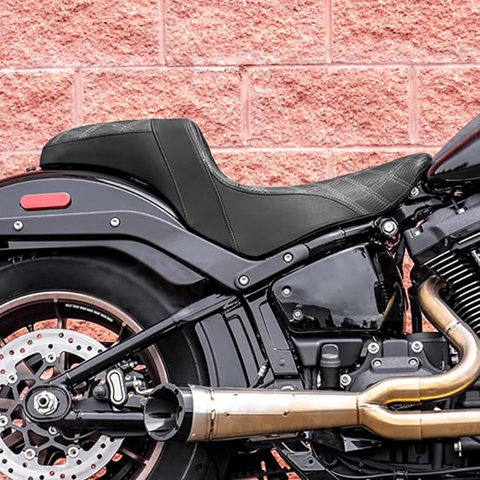 Motorcycle 2-Up Seat Driver Passenger One-Piece Seat Fit For Harley Low Rider Low Rider S ST FXLR FXLRST 2018-up (Black Stitching)