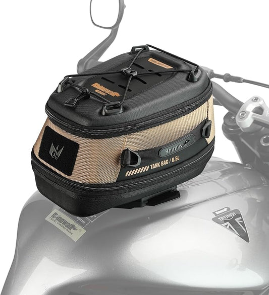 Rhinowalk Motorcycle Tank Bag Magnetic Quick Release 5-6.5L Expandable Capacity Motorbike Storage Bag Backpack with Rain Cover (Brown)