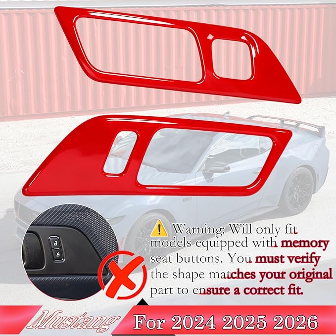 MUXEE Inner Door Handle Cover，for Ford Mustang 2024-2026 / Shelby GT350 2015-2020 / GT500 2020-2022，ABS Wine red Decal Interior Trim Cover Accessories (with Memory seat Button Style)
