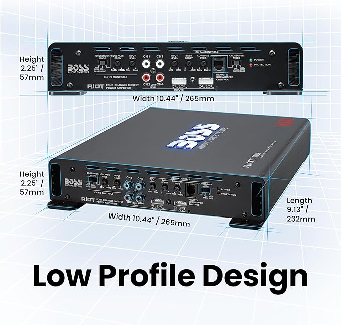 BOSS Audio Systems R3004 4 Channel Car Amplifier - 1200 Watts, 2/4 Ohm Stable, Class A/B, Full Range, Bridgeable, MOSFET Power Supply, Remote Subwoofer Control