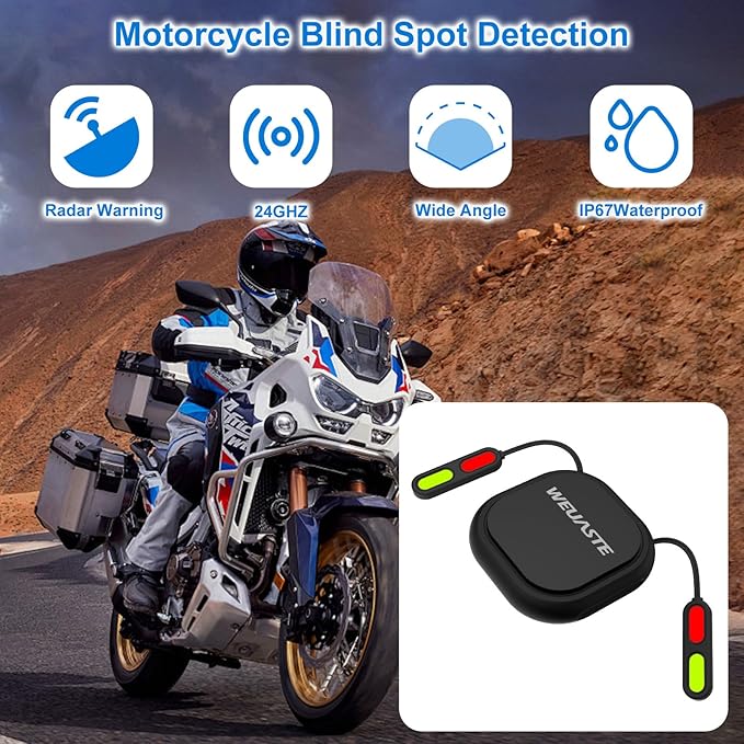 BSD01 Motorcycle BSD Blind Spot Detection System, 24GHz Millimeter-Wave Radar, RCW Rear Collision Warning, IP67 Waterproof, All-Weather Safety Protection with LED Indicators Alert for All Moto