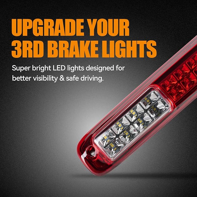 Third 3rd Brake Light, LED High Mount Stop Light for 1999-2007 Chevy Silverado GMC Sierra 1500 2500 3500 HD Classic, Rear Center Cab Roof Tail Cargo Lamp, Red Lens