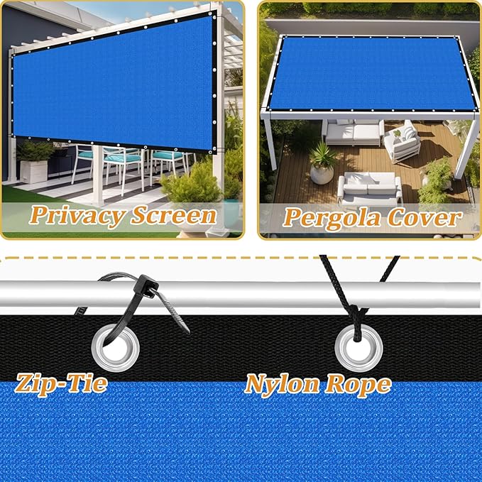 Shade&Beyond Customized Size 7' X 11' Shade Cloth with Grommets, 90% UV Protection UV Protection Mesh Tarp Sun Screens for Patio GN04, Blue