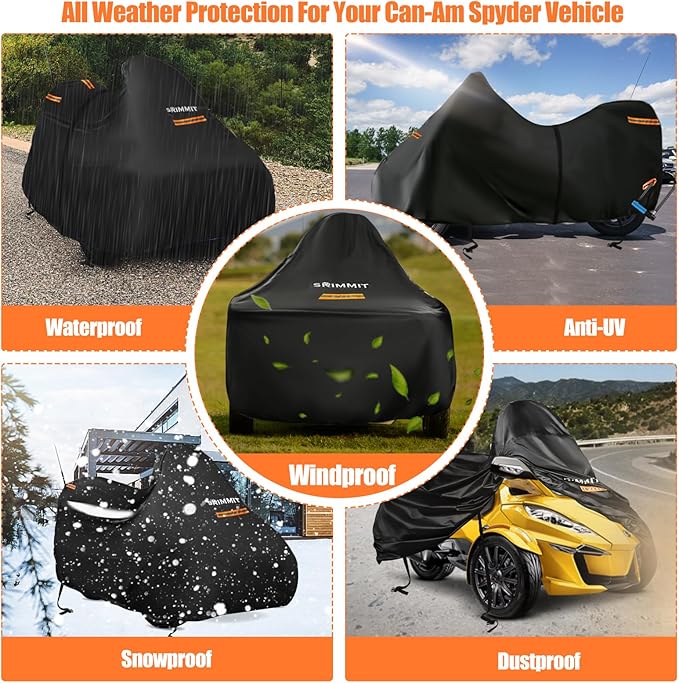 3-Wheel Motorcycle Cover Waterproof, Compatible with Spyders RT Limited F3 S,420D Heavy Duty Oxford Fabric,3 Reflective Strips,Three Wheel Motorcycle Cover Outdoor Protection