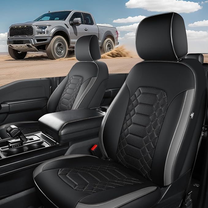 F150 Seat Covers Front Seats - Pickup Truck Seat Protectors for Ford 2015-2026 F150 SuperCrew & 2017-2026 F250/F350/F450 Super Duty Crew Cab, Durable Faux Leather Waterproo