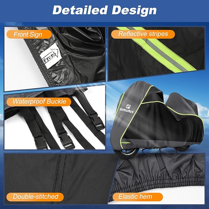 QUNSUNUS Motorcycle Cover for Ultra Limited,Road Glide Limited,Gold Wing,Road Master with Vent Holes and Lock Holes for Wind, Sun, UV and Dust Protection