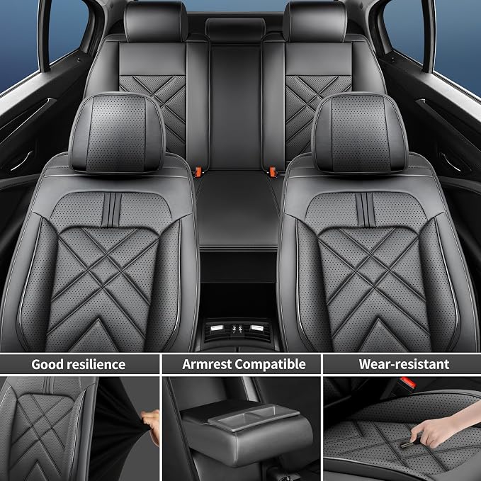 4Runner Car Seat Covers Custom Fit for Toyota 4Runner 2003-2026, Premium Full Coverage Leather Automotive Seat Protectors, All Seasons Waterproof Breathable, Airbag Compatible (Full Set, Black)