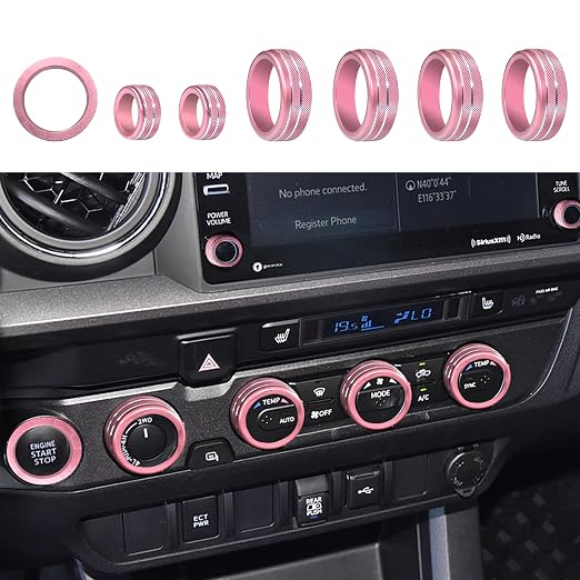 for Toyota Tacoma Accessories 2023 2022 2021 2020 with 8" or 7" Touchscreens Knob Covers - AC Vent Ring Button Knob Covers for Air Conditioner Volume Mirror Push Start Stop Button Trim 12Pcs (Pink)