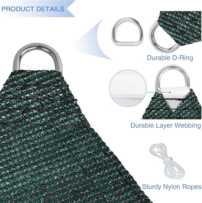 E&K Sunrise 16' x 20' Sun Shade Sail Rectangle Canopy Shade Cover UV Block for Patio Backyard Garden Outdoor (Green)