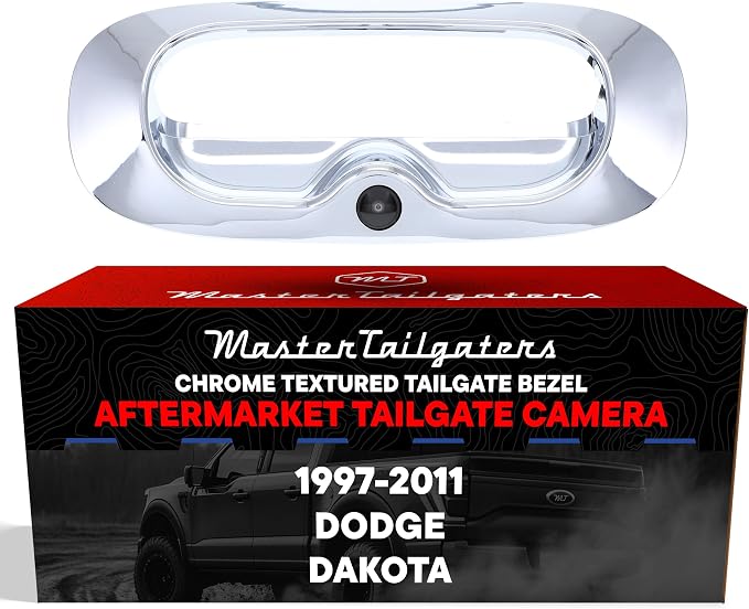 Master Tailgaters Chrome Tailgate Bezel with Backup Camera Replacement for Dodge Dakota (1997-2011) | IP68 Waterproof | Parking Grid Lines Available | Easy to Install