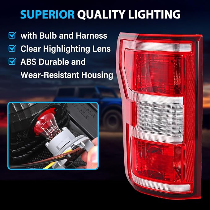 Tail Lights Assembly Compatible with 2018 2019 2020 Ford F-150 Left Driver Side Rear Light Brake Lamp Taillight with Bulb and Harness Replace JL3Z13405H