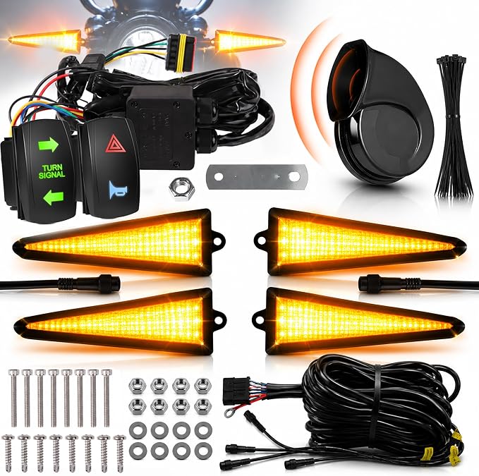 UTV Triangle Turn Signal Kit with 110dB Horn Pre-Wired Plug and Play ATV Blinker Kit with Amber LED Hazard Lights Rocker Switch Universal Street Legal Kit Compatible Polaris Can-Am Golf Cart