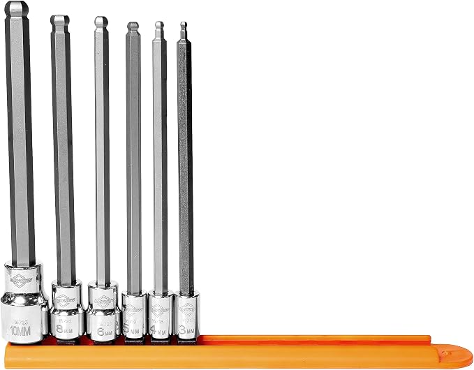 Mayhew Tools 16046 Metric Ball Hex Insert Socket Bit Set, Chrome, 6-Piece Long-Length