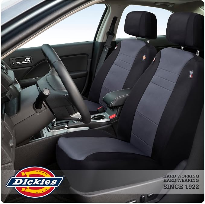 Dickies 2-Piece Aquablock Seat Covers, Water-Resistant Seat Covers for Cars, Trucks, SUVs — Black/Gray