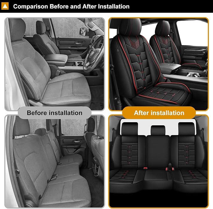 TTX LIGHTING Seat Covers Fit for Dodge RAM : 2002-2025 2026 Compatible with RAM 1500 2500 3500 Crew Quad Regular Cab Full Set Seat Covers Truck Pickup Car Seat Covers(5 Seats, Redline, Curved Bench)