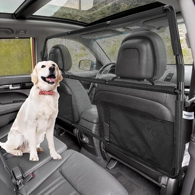 Dog Barrier for SUV, 50" Pet Car Barrier Behind Front Seat for SUV, Truck, Dog Gate for Cargo Area, Back Seat Divider with See Through Net Mesh for Safety and Travel