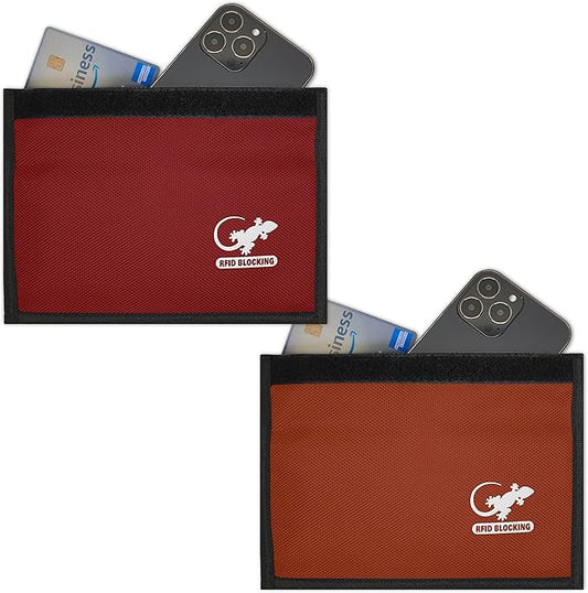 Faraday Bag Anti-Tracking GPS RFID Car Key Signal Blocker Wallet Shielding Pouch Protective Case for Cell Phone Car Key FOB, Data Privacy, Electronic Device Security (2 PACK - RED AND ORANGE)