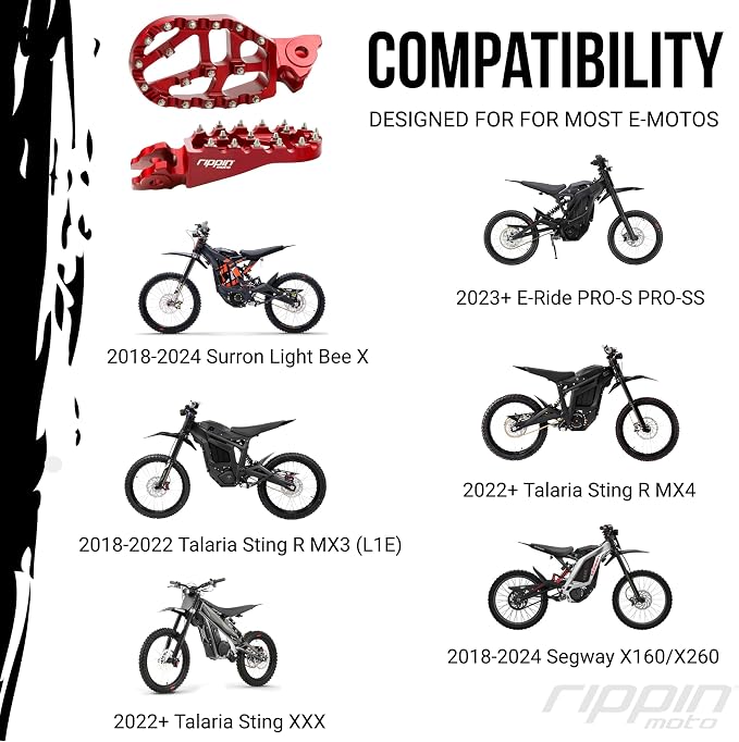 Rippin Moto Race Spec Foot Pegs for Surron LBX, E-Ride PRO, Talaria Sting MX3/MX4/XXX and Altis Sigma – 7075 CNC Aluminuim, Anti-Slip Grip – Designed for Off-Road Durability & Performance