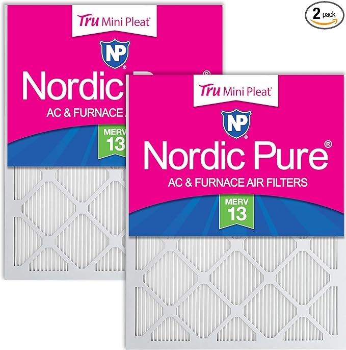 Nordic Pure 10x20x1 (Actual Size: 9 1/2 x 19 1/2 x 3/4) Tru Mini Pleat MERV 13 AC Furnace Air Filters – 2.5X More Media for Longer-Lasting, High-Efficiency Filtration - 2 Pack