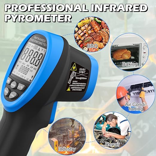 BTMETER Infrared Thermometer Laser Temperature Gun 30:1, -58°F to 2732°F | Non-contact Industrial IR Pyrometer for high-temp surface measure Cooking Meat Food, Adjustable Emissivity(Not for Human)