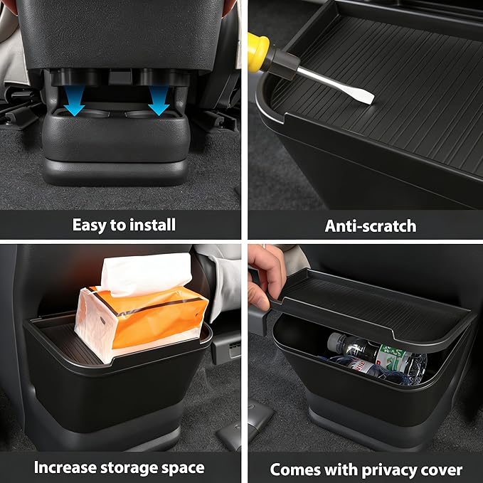 JYCDC Rear Center Console Trash Can Compatible with Toyota Sienna 2026 2025 2024 2023 2022 Accessories, Second Row Cup Holder with Lid, 2nd Row Garbage Bin Organizer Interior Parts (Black)