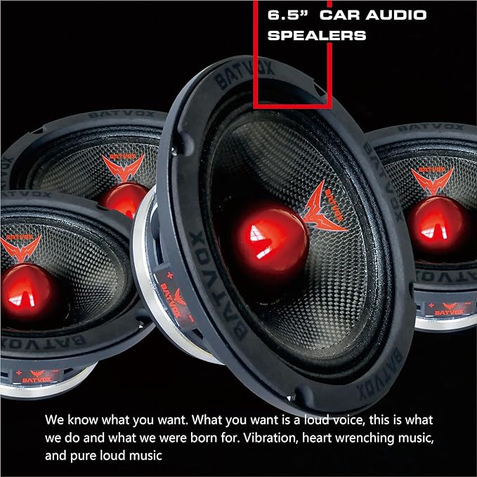 MX65S1 Loudspeaker 6.5 Inch Midrange 600 Watts 4 Ohms Red Bullet, Premium Quality Audio Door Speakers for Car or Truck Stereo Sound System, Black (1 Speaker)