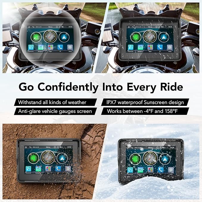 YZW Portable Wireless Motorcycle Apple Carplay & Android Auto, Motorcycle Carplay IP67 Waterproof GPS Navigation System, 5" Motorbike Touchscreen, Support Dual Bluetooth, EQ, Siri/Google Assistant