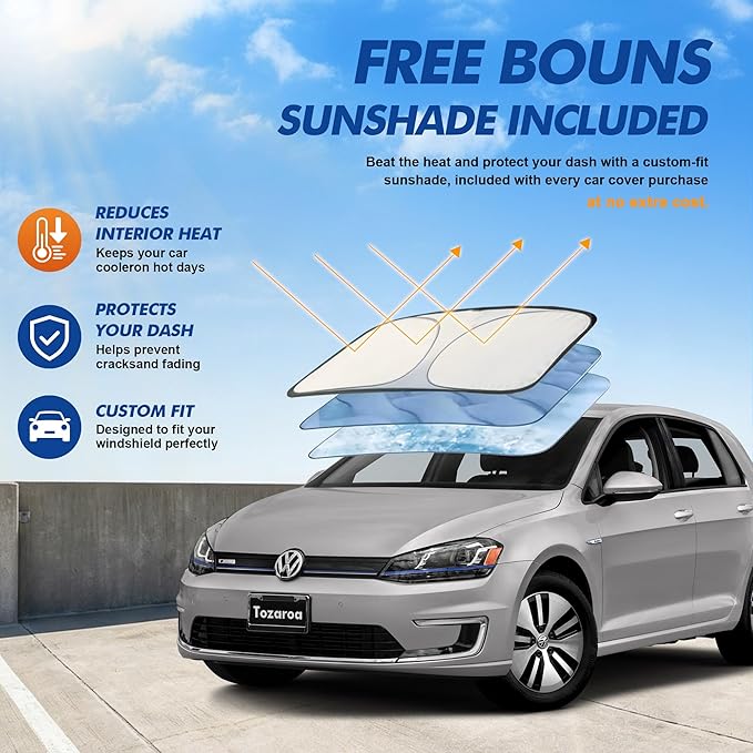 Car Cover Waterproof All-Weather,Heavy-Duty Outdoor Full Exterior Automobiles Hatchback(Length 164-178 inch) with Windshield Sun Shade Universal Fit VW Golf,Honda Fit,Ford Focus etc