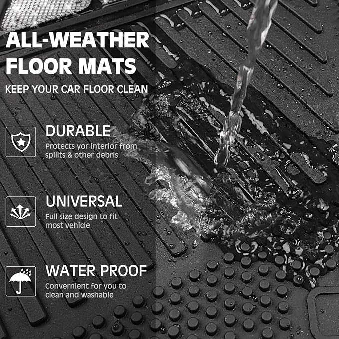 CAR PASS Heavy Duty Rubber Floor Mats 4-Piece Bling Car Mats Full Set - Universal Waterproof Floor Mats for SUV Truck, Durable All Weather Car Mats, Automotive Mats for Women Glitter Silver
